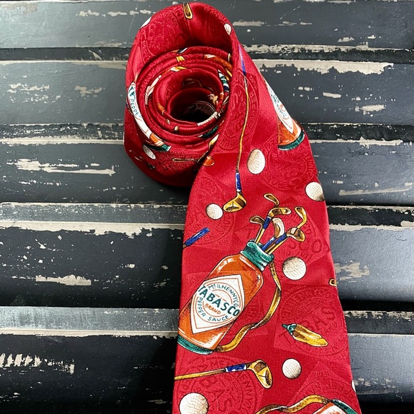 TABASCO Men’s Tabasco Bottle Golf Bag 100% Silk Novelty Neck Tie - Picture 2 of 7